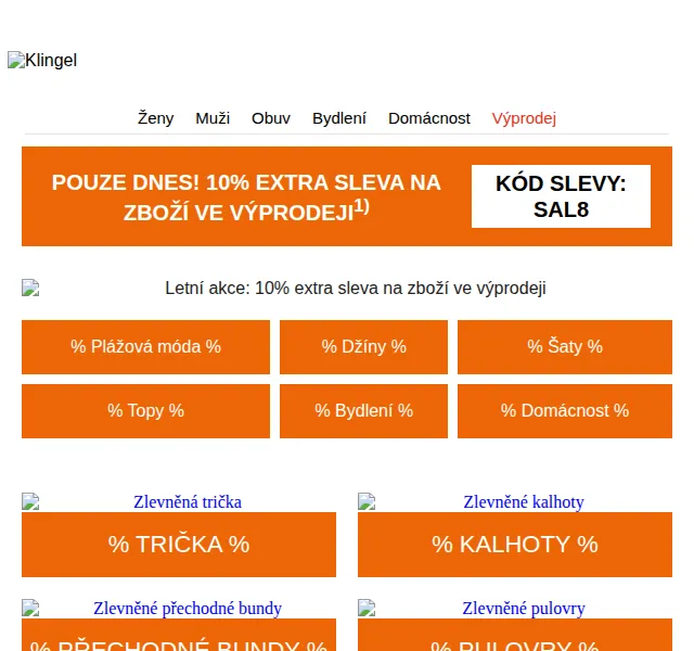 KLiNGEL.cz: Extra sleva 10 % na zboží ve výprodeji – červenec 2026 | Nuslet.cz