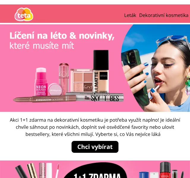 Teta drogerie: Dekorativní kosmetika 1+1 zdarma – červen 2026