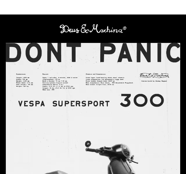 Deus Ex Machina: Don't Panic! Vespa 300 SuperSport – červen 2026 | Nuslet.cz