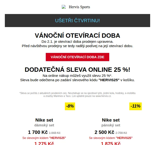 Hervis: 25% sleva na online nákup – červen 2026 | Nuslet.cz