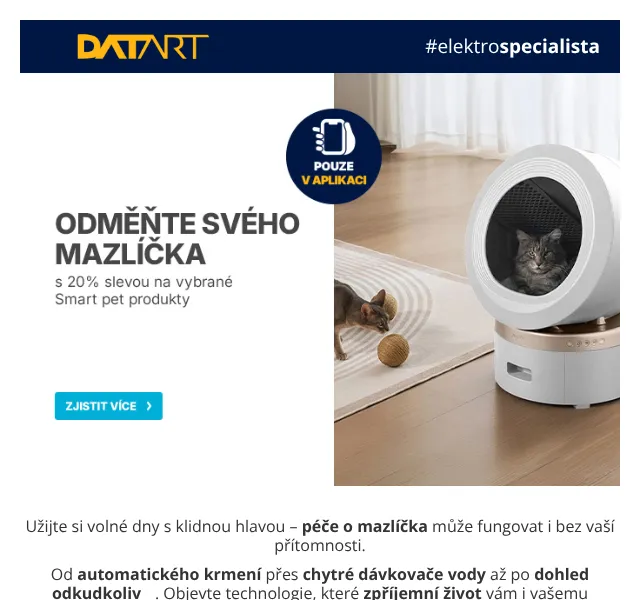 DATART: Chytrá zařízení pro zvířata – sleva 20 % | červen 2026