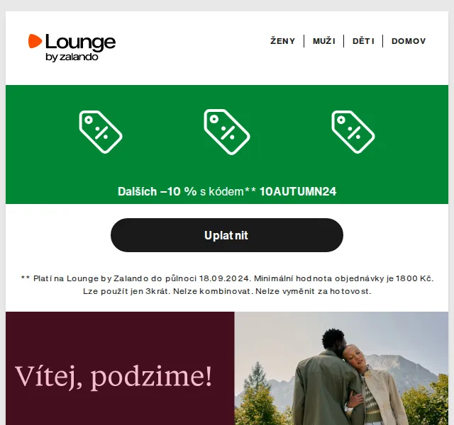 Lounge by Zalando: Až 75% sleva + extra 10% na Nike, Calvin Klein & Columbia – září 2026 | Nuslet.cz