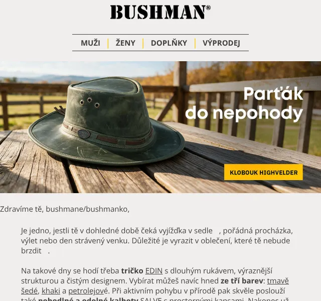 BUSHMAN: Pánské trička a kalhoty – září 2026