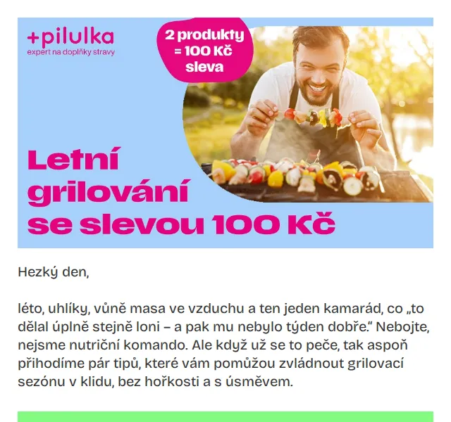 Pilulka: Grilovací výprodej zdraví – sleva 100 Kč na doplňky – červenec 2026 | Nuslet.cz