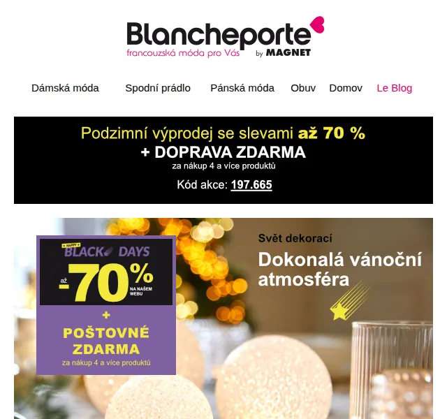 Blancheporte: Až -70 % na vánoční dekorace – červen 2026 | Nuslet.cz