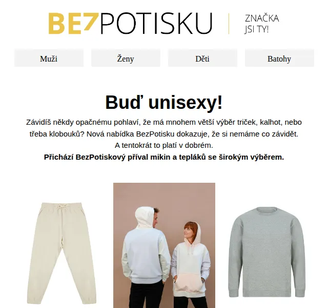 BezPotisku: Unisex mikiny a tepláky – červen 2026 | Nuslet.cz