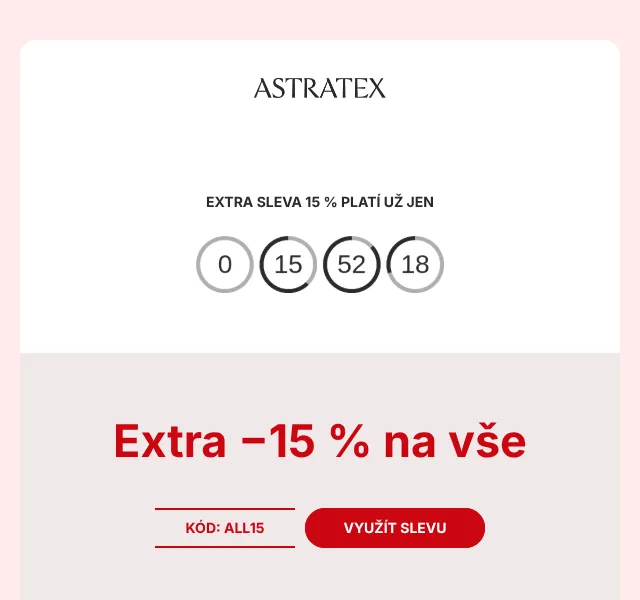 Astratex.cz: Extra −15 % na vše – červenec 2026 | Nuslet.cz