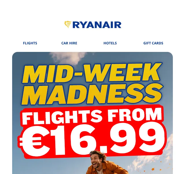 Ryanair: Letenky od €16,99 – září 2026