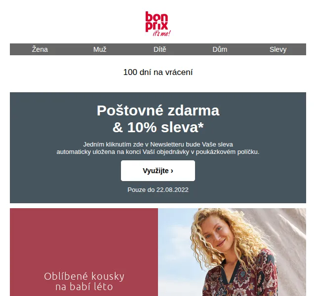 bonprix: poštovné zdarma + 10% sleva na módu – červen 2026 | Nuslet.cz