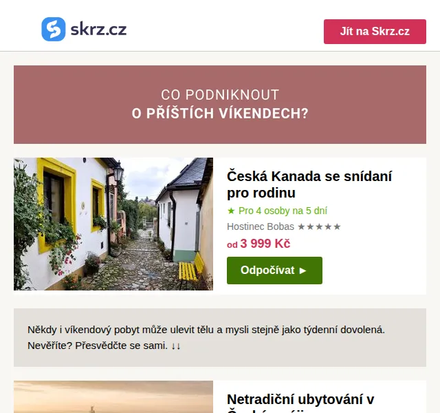 Skrz: Tipy na víkendový pobyt se slevou až 49 % – červen 2026 | Nuslet.cz