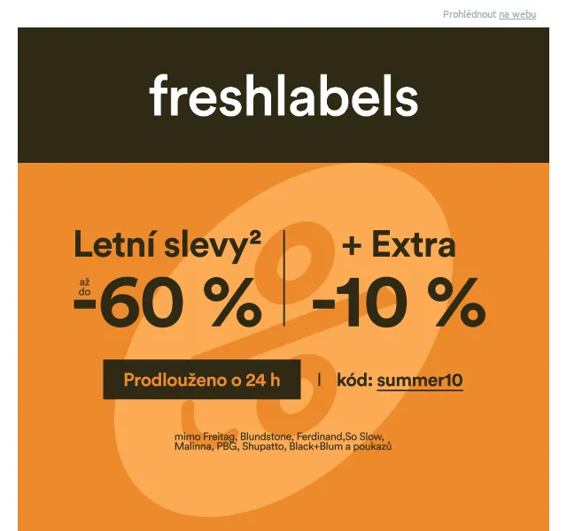 Freshlabels: extra sleva 10 % na vše – červenec 2026 | Nuslet.cz