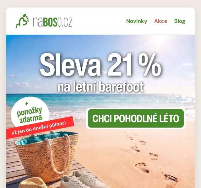 naBOSo: 21% sleva + ponožky zdarma – červenec 2026