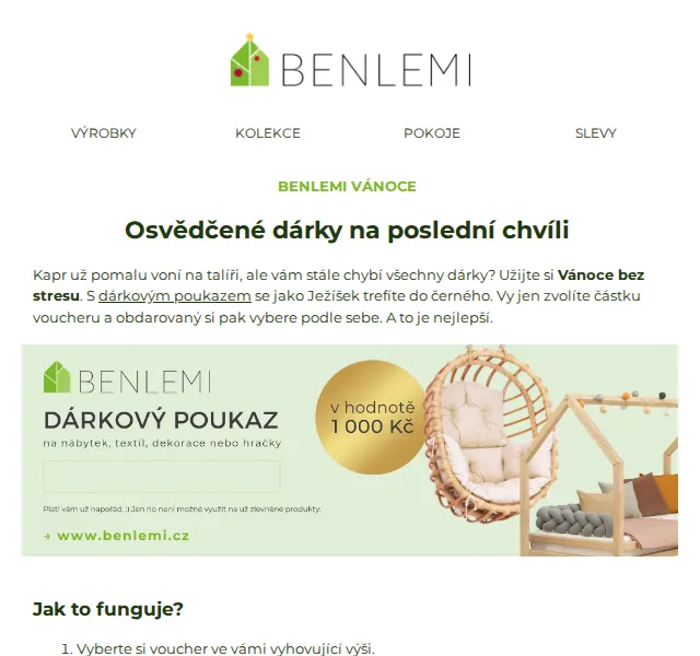 Benlemi: Dárkové poukazy 200–2000 Kč – prosinec 2026 | Nuslet.cz