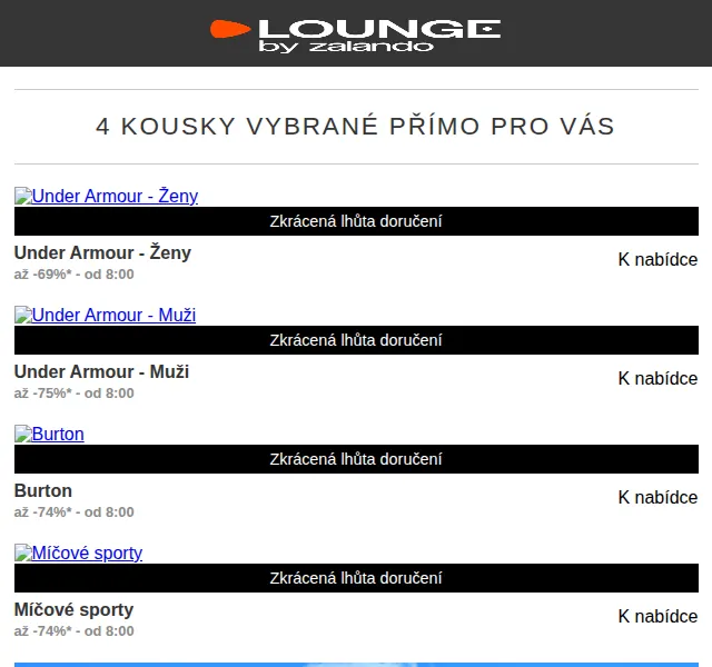 Lounge by Zalando: Under Armour, Burton a Baldinini – až 75% sleva – červen 2026 | Nuslet.cz