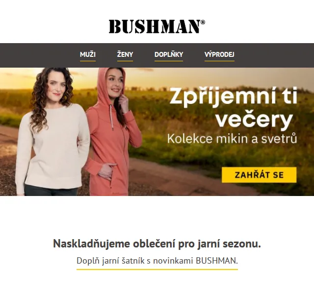 BUSHMAN: Nová jarní kolekce a 20% sleva na dámské – červen 2026 | Nuslet.cz