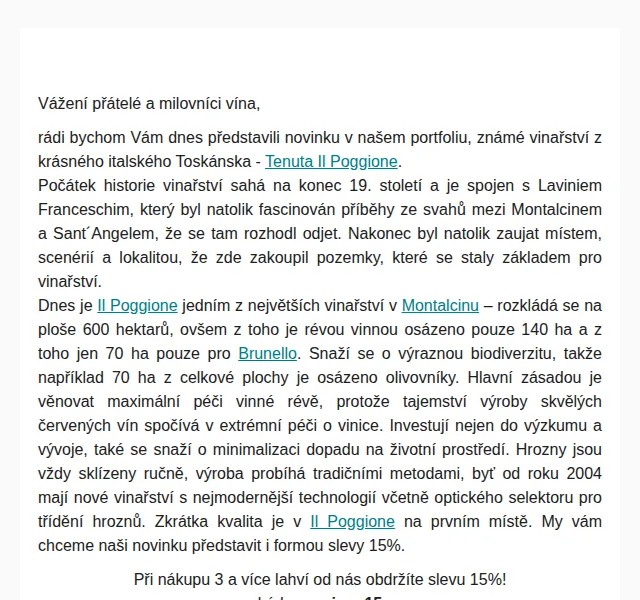 Premier Wines & Spirits: Sleva 15 % na Il Poggione – červen 2026 | Nuslet.cz