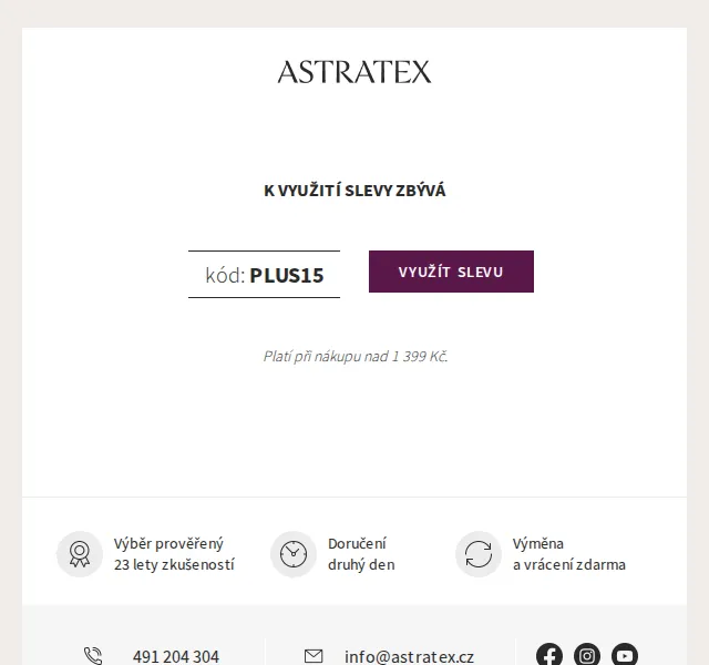 Astratex.cz: extra –15 % na vše – červen 2026 | Nuslet.cz