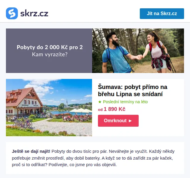 Skrz: Pobyty do 2 000 Kč – červen 2026 | Nuslet.cz