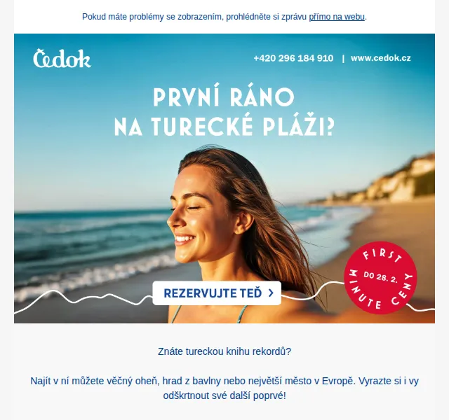 Čedok: First Minute Turecko 2025 – od 7 890 Kč | Červen 2026 | Nuslet.cz