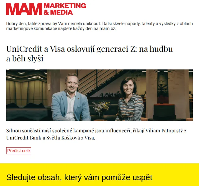 Marketing & Media: kampaň UniCredit a Visa pro generaci Z – červen 2026 | Nuslet.cz