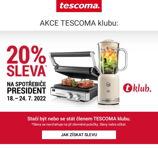 Tescoma: Sleva 20% na elektrospotřebiče PRESIDENT – červen 2026 | Nuslet.cz