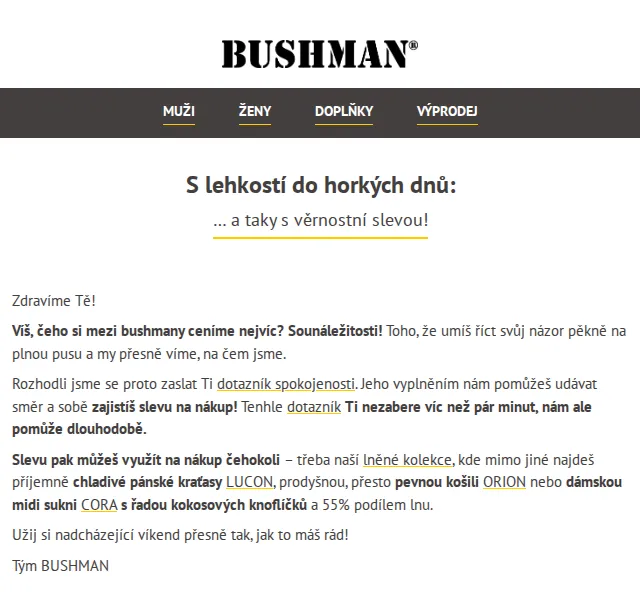 BUSHMAN: Sleva až 15 % na letní kolekci – červen 2026 | Nuslet.cz