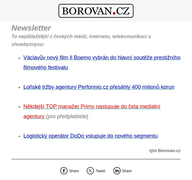 Aleš Borovan: Film Il Boemo, tržby Performio.cz 400M+ – červen 2026 | Nuslet.cz