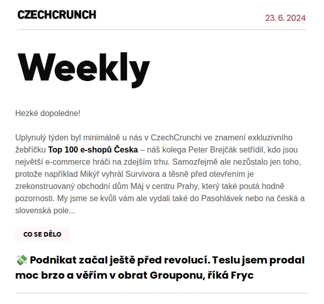 CzechCrunch: Top 100 e-shopů, Mikýř & kavárnice z Pasohlávek – červen 2024 | Nuslet.cz
