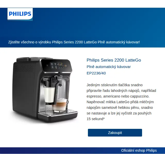 Philips: Kávovar Series 2200 LatteGo – červen 2026 | Nuslet.cz