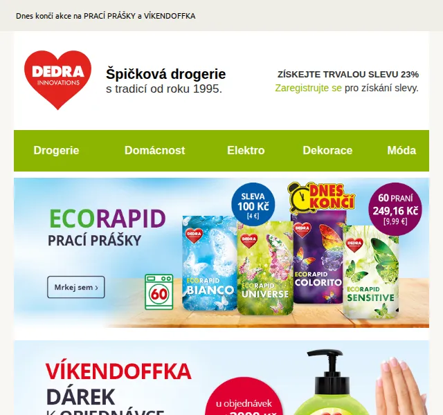 Novinky DEDRA INNOVATIONS: SLEVA 23 % na prací prášky a drogerii – červen 2026 | Nuslet.cz