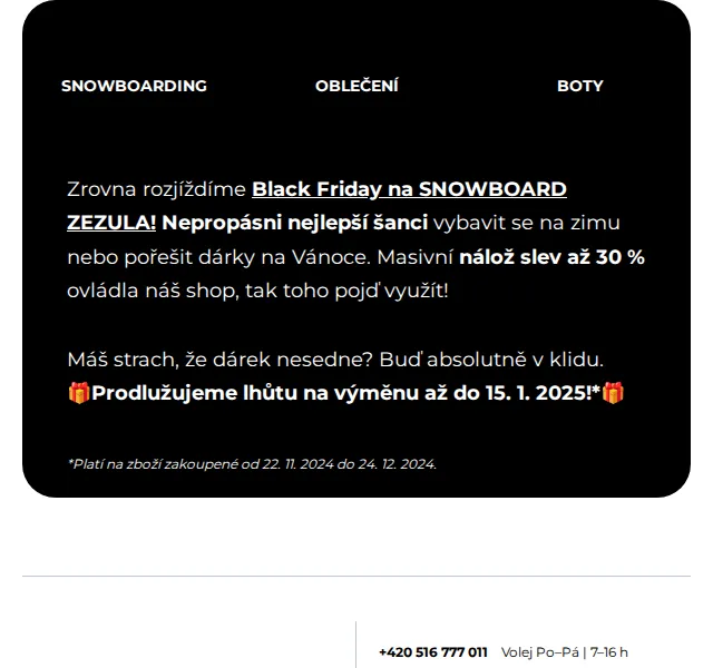 SNOWBOARD ZEZULA: Black Friday slevy až 30 % – červenec 2026 | Nuslet.cz