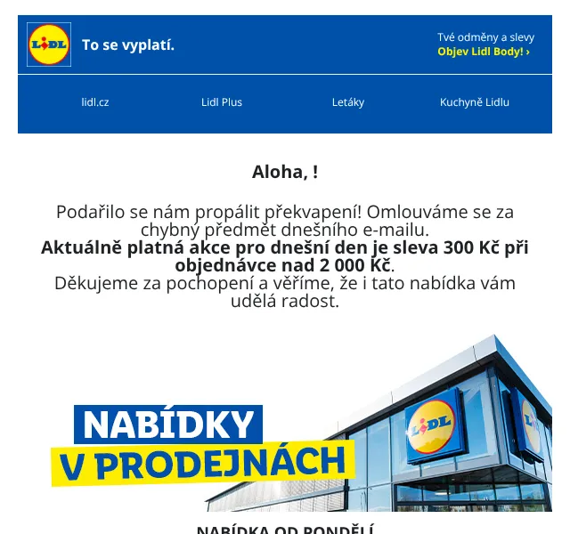 Lidl Plus: sleva 300 Kč na nákup nad 2 000 Kč – srpen 2026