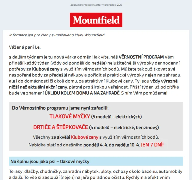 Mountfield: tlakové myčky a drtiče za Klubové ceny – duben 2022 | Nuslet.cz
