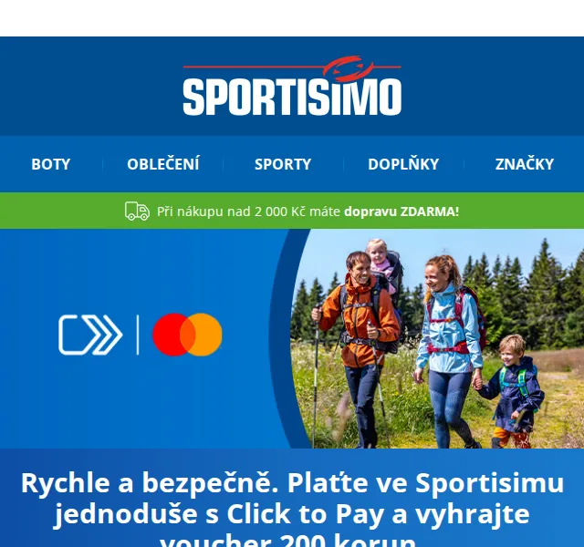 Sportisimo: Plaťte Click to Pay a vyhrajte voucher 200 Kč – červen 2026 | Nuslet.cz