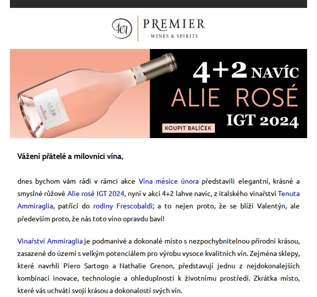 Premier Wines & Spirits: Ammiraglia Alie Rosé 4+2 lahve navíc – únor 2026 | Nuslet.cz