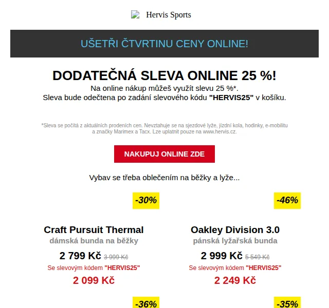 Hervis: Zimní výprodej se slevou 25 % na oblečení – červen 2026 | Nuslet.cz