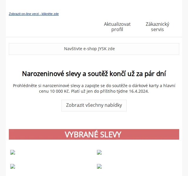 JYSK: Narozeninové slevy až 60 % a soutěž o 10 000 Kč – červen 2026 | Nuslet.cz