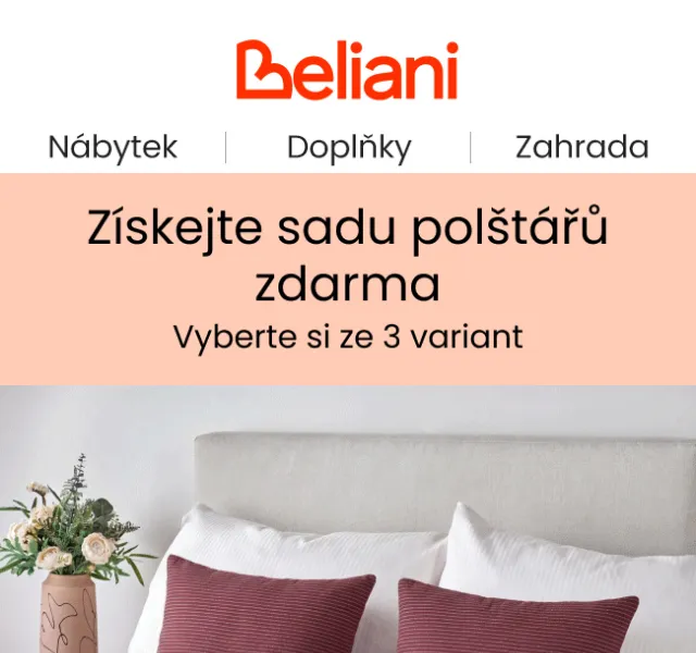 Beliani.cz: Polštáře ZDARMA k nákupu – červenec 2026