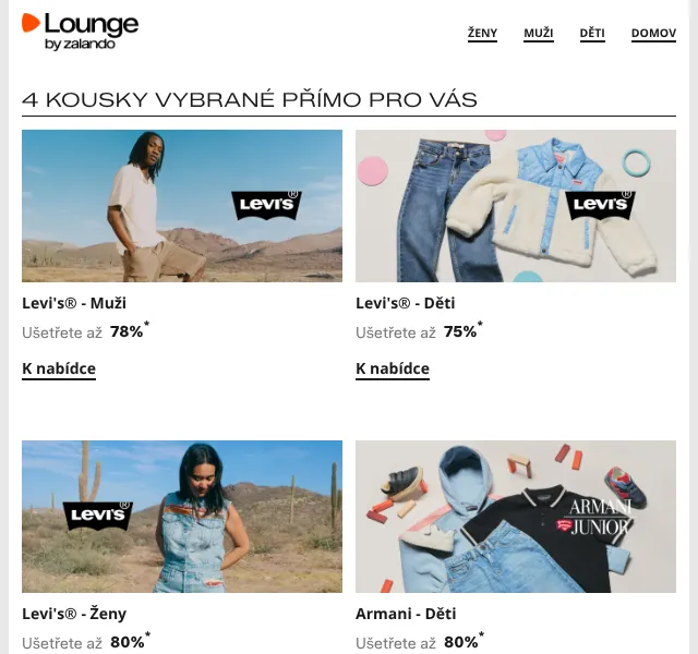 Lounge by Zalando: Levi's, EA7 až 80 % – říjen 2026