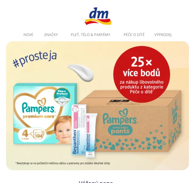 dm Drogerie: Pampers 299 Kč, Sudocrem 169 Kč – srpen 2026