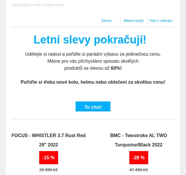 CZBIKERO: Letní výprodej kol a vybavení až 60 % – červen 2026 | Nuslet.cz