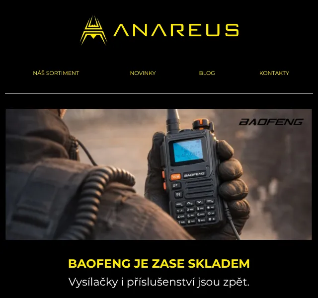 ANAREUS: Baofeng vysílačky skladem – srpen 2026