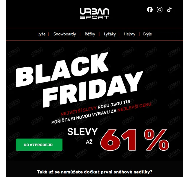 Urban Sport: Black Friday na lyže a snowboardy – červen 2026 | Nuslet.cz