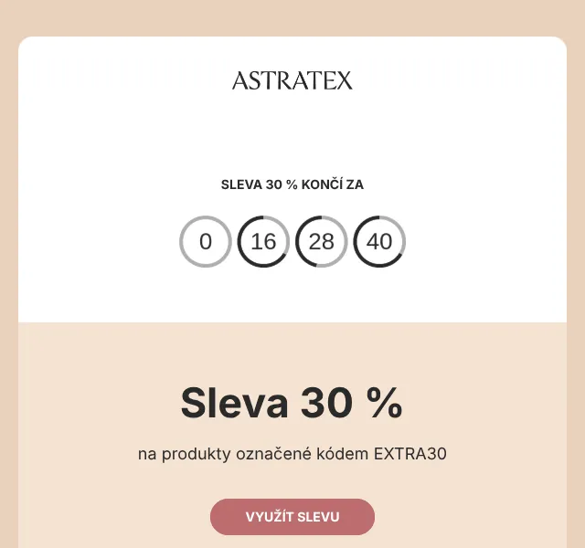 Astratex.cz: sleva 30 % se kódem EXTRA30 – říjen 2026