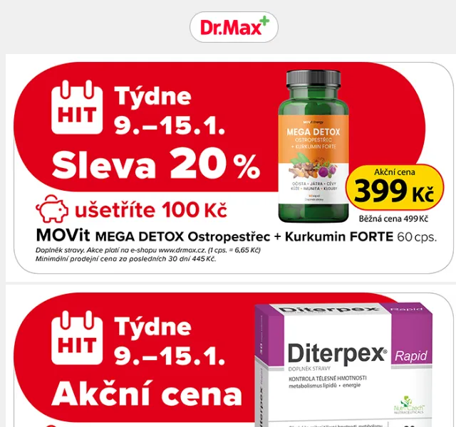 Dr.Max E-shop: Hity týdne Detox a kontrola hmotnosti – červen 2026 | Nuslet.cz