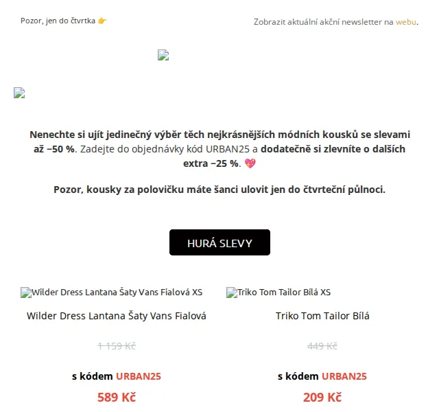 UrbanStore: Slevy až 50 % + extra 25 % s kódem – červen 2026 | Nuslet.cz