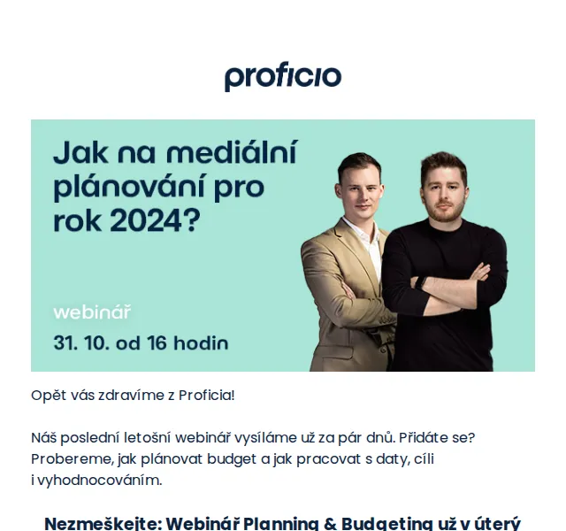 PROFICIO tým: Webinář Planning & Budgeting – říjen 2026 | Nuslet.cz