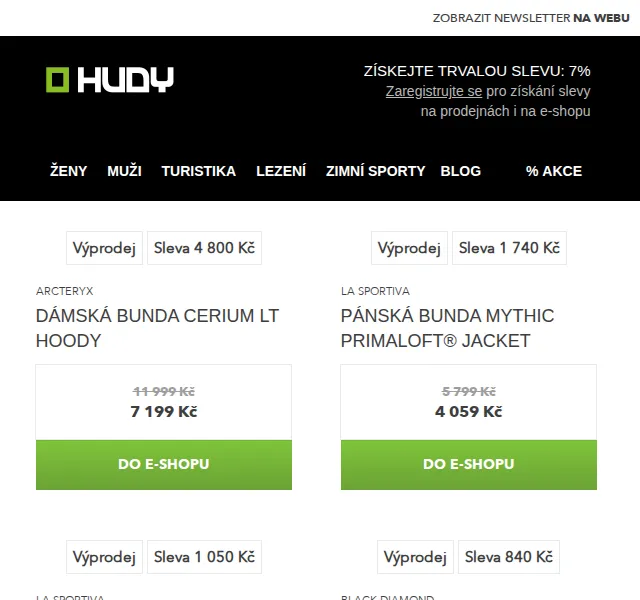 Hudy: Výprodej outdooru až -40 % – červen 2026 | Nuslet.cz