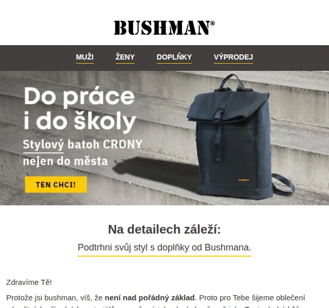 BUSHMAN: Doplňky a výprodej až 51 % – červen 2026 | Nuslet.cz