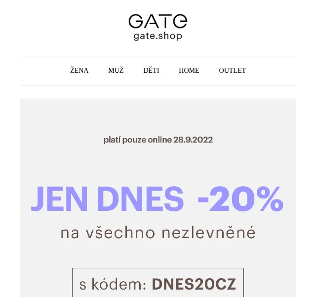 Gate.shop: Sleva 20 % na bundy, džíny, šaty a boty – červen 2026 | Nuslet.cz